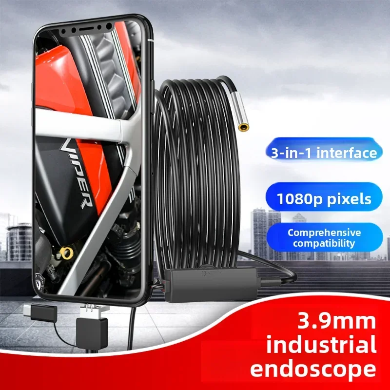 720P high definition endoscope 3.9mm ultra-fine industrial endoscope, pipeline maintenance inspection tool can bend hard wire
