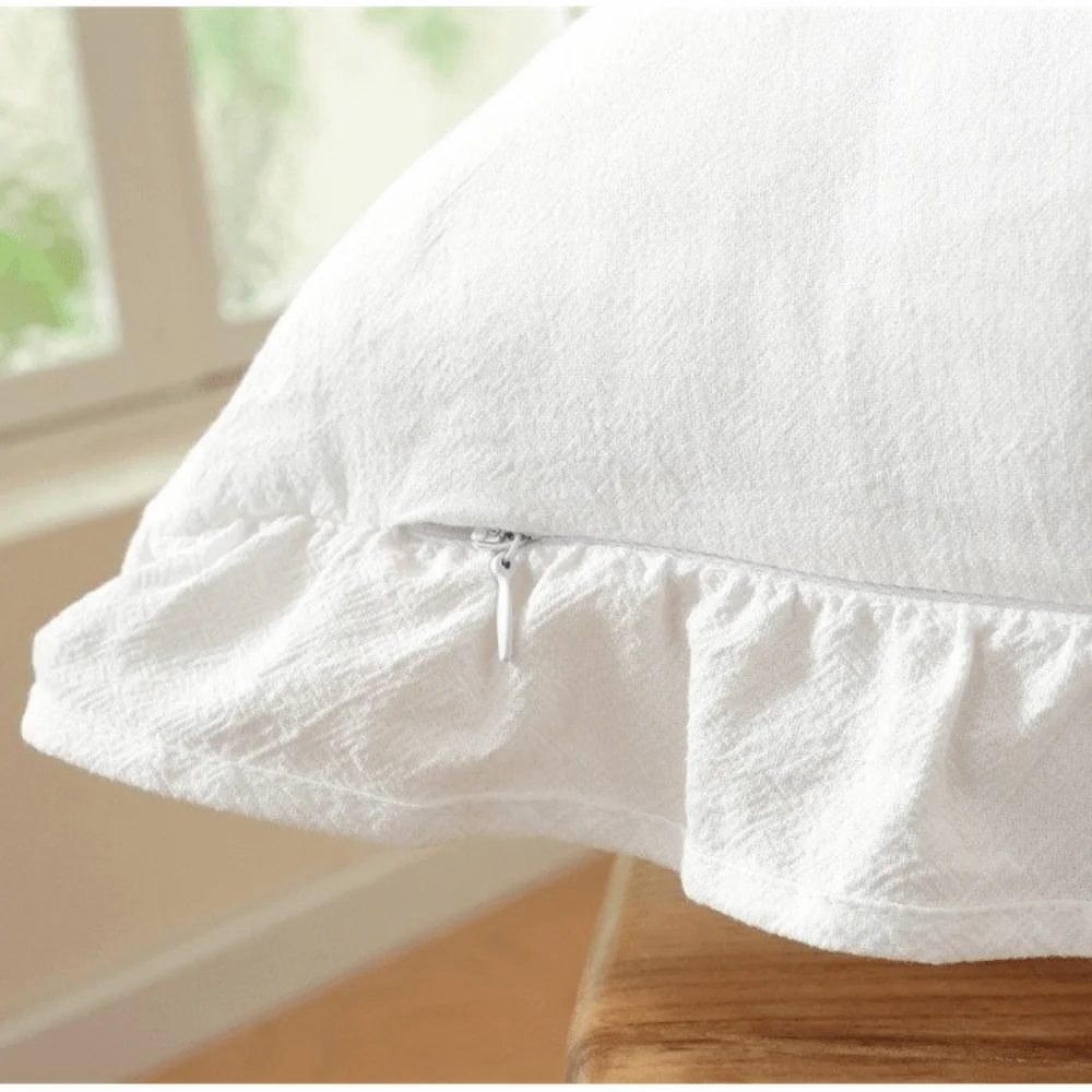 Soft Cotton Throw Pillow Cover Plaid Print Lotus Leaf Skirt Edge Ruffled Edge Pillowcase Solid Color Comfortable