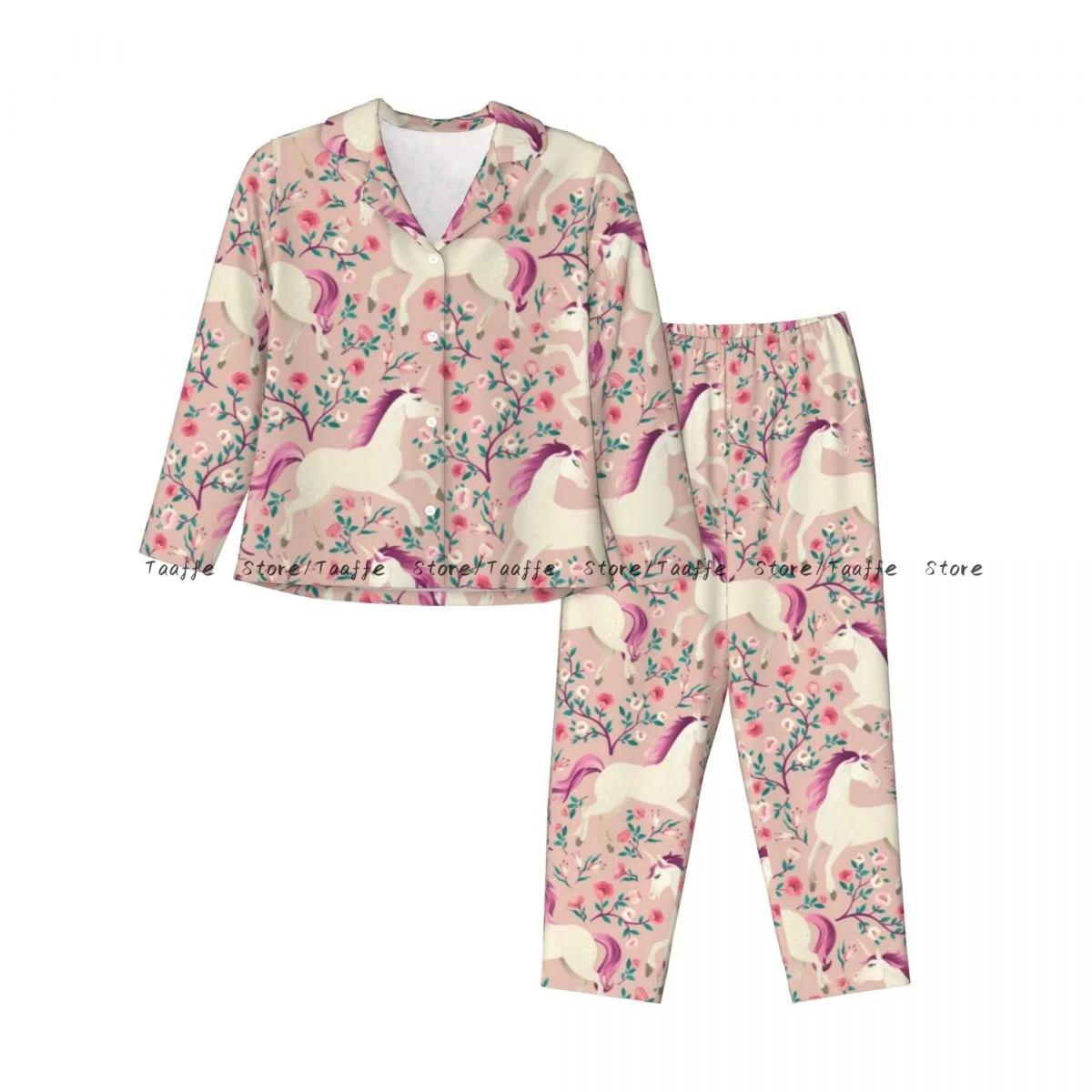 Women's Pajamas Long-sleeved Girl Loungewear Two-piece Set Unicorn In Magic Forest Pajamas for Autumn Spring