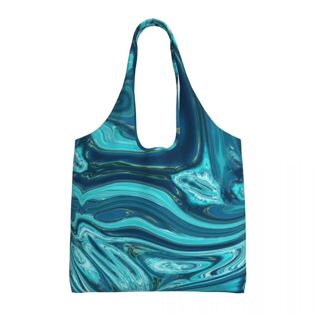 Custom Printing Abstract Blue Teal Marble Swirls Mid Century Modern Shopping Tote Bag Durable Canvas Shopper Shoulder Handbag