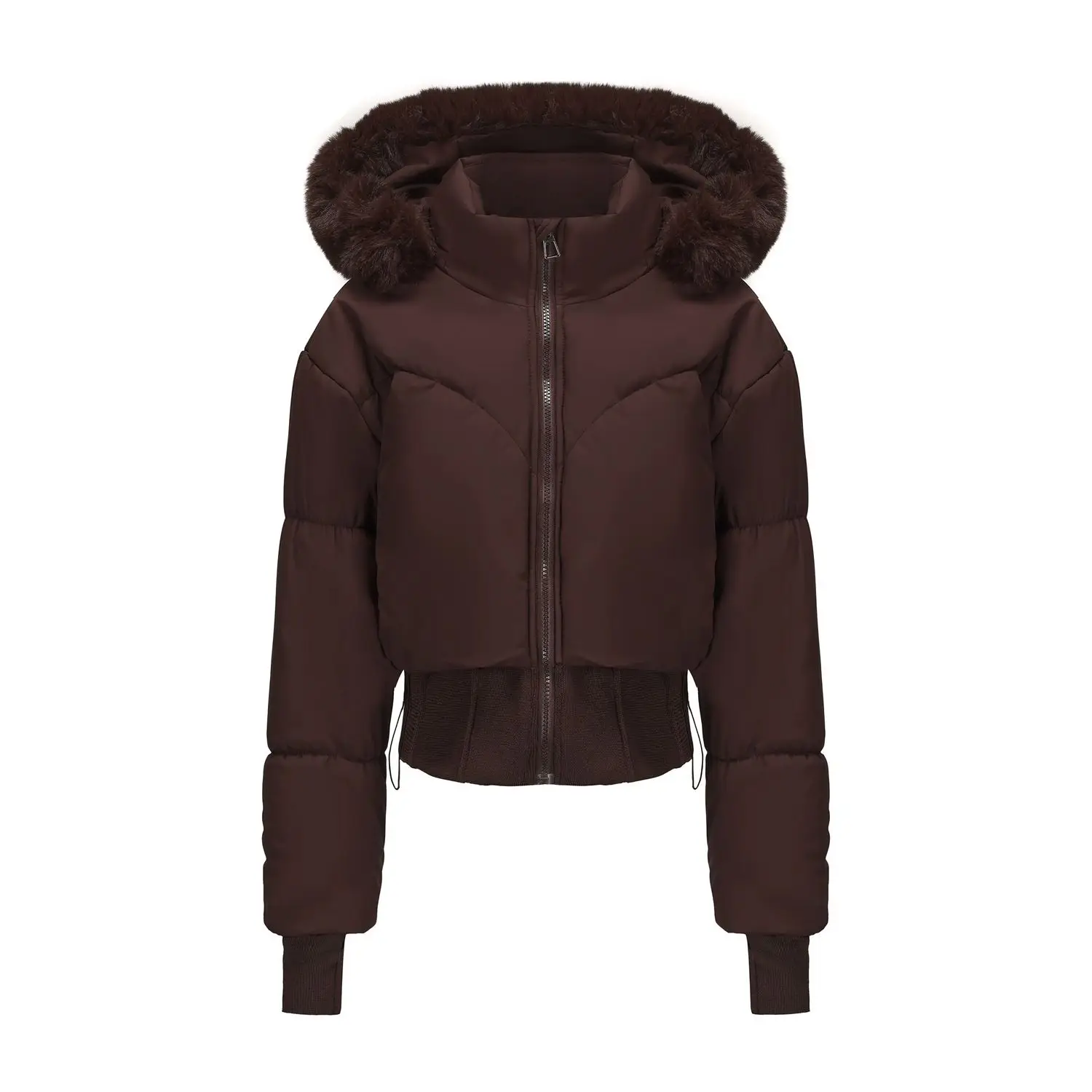 معطف فرو طويل بنمط جديد لخريف وشتاء 2025، تنحيف الخصر، معطف قطني بأكمام قصيرة وغطاء للرأس #4