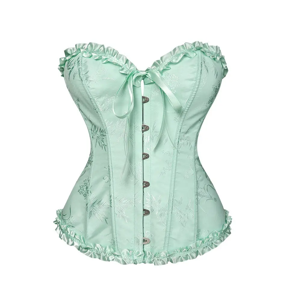 New Colors Corset Top Women Victorian Sexy Bustier Vintage Jacquard Ruffled Trim Boned Overbust Korset Gothic Basques Costume