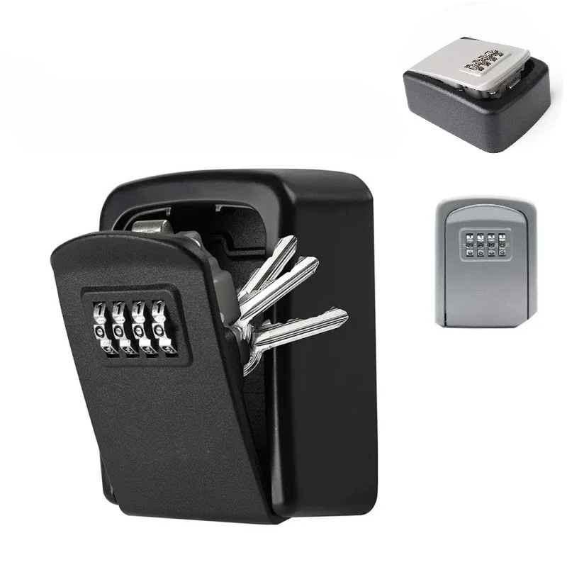 Metal Key Lock Box Outdoor Wall Mounted Keychain Storage Box 4 Digit Combination Password Safe Storage Secret Safe