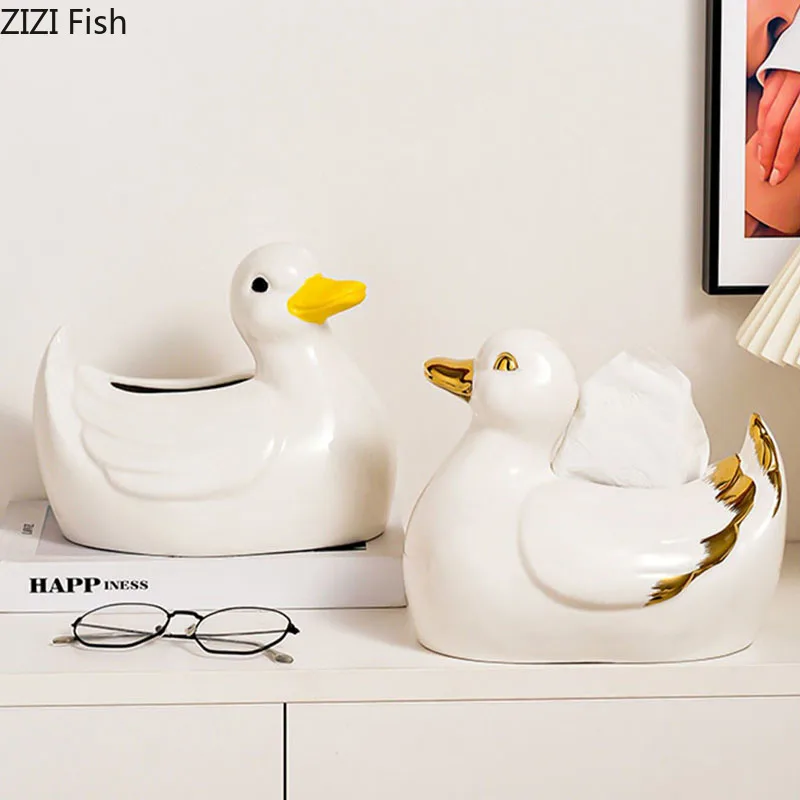 Creative Cute Cartoon Duck Tissue Box Ceramic Paper Towel Case Coffee Table Desktop Napkin Holder Tissue Boxes Modern Home Decor