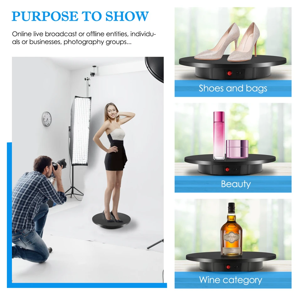 Imagem -04 - Suporte de Exibição Giratório Elétrico com Controle Remoto 42cm Base de Mesa Giratória 360 Graus Carga 100kg Velocidade Ajustável Fundo