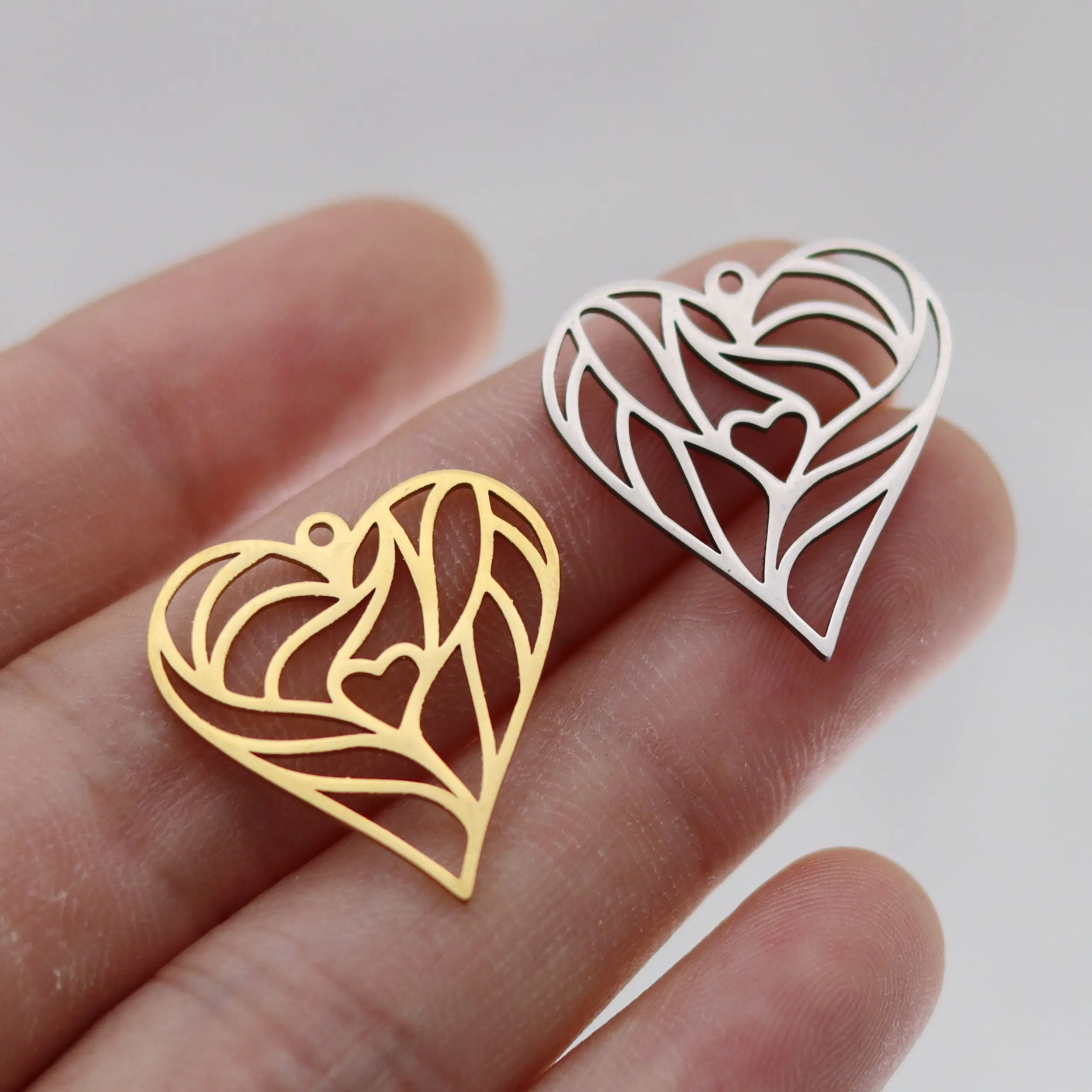 3pcs DIY Jewelry Heart Leaf Stainless Steel Pendant Charms for Jewelry Making Tassels Earrings Bracelets Women diy Accessories