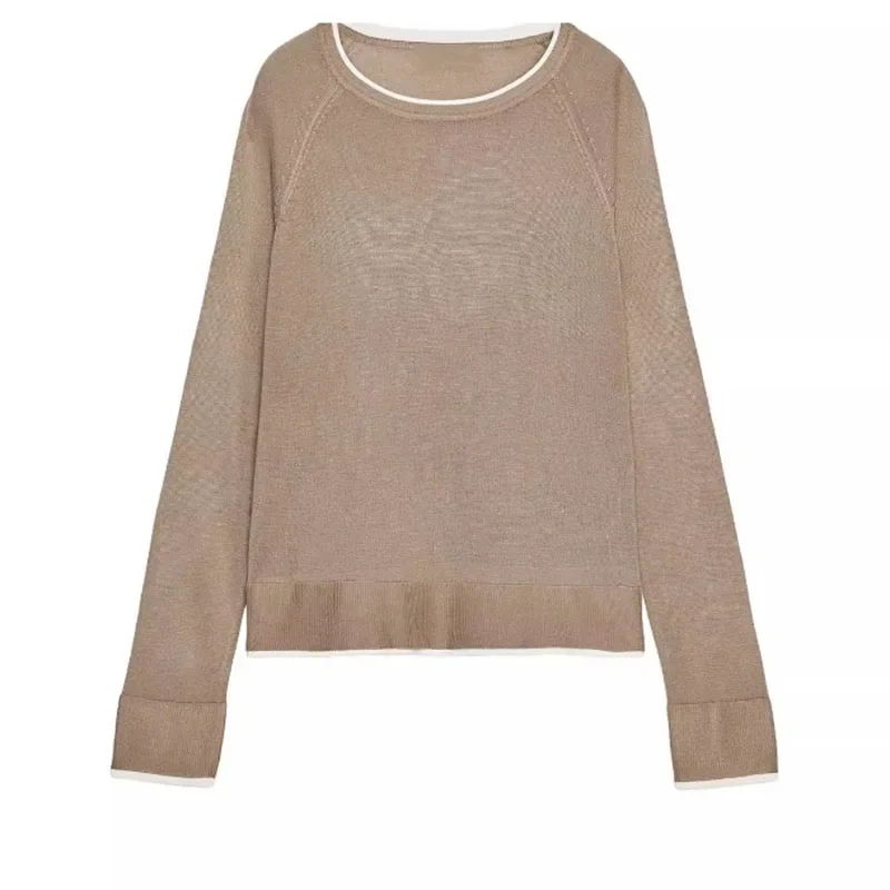 

Женский пуловер с длинными рукавами и круглым вырезом с разрезом по бокам, мягкий теплый повседневный модный универсальный свободный топ на осень 2023 г.