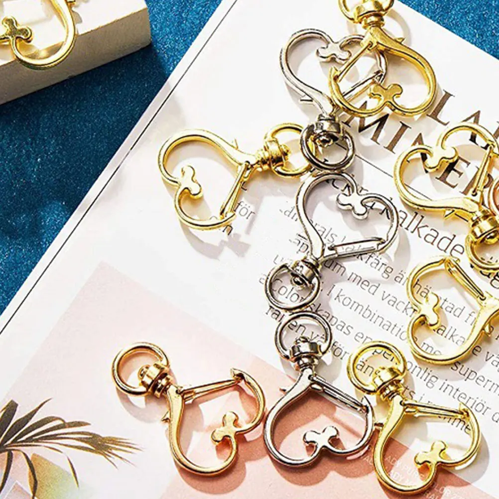 

30pcs Heart Shaped Keychain Accessories DIY Key Ring Making Kit Swivel Clips Bulk Keychains Silver Gold Tones Jewelry Parts