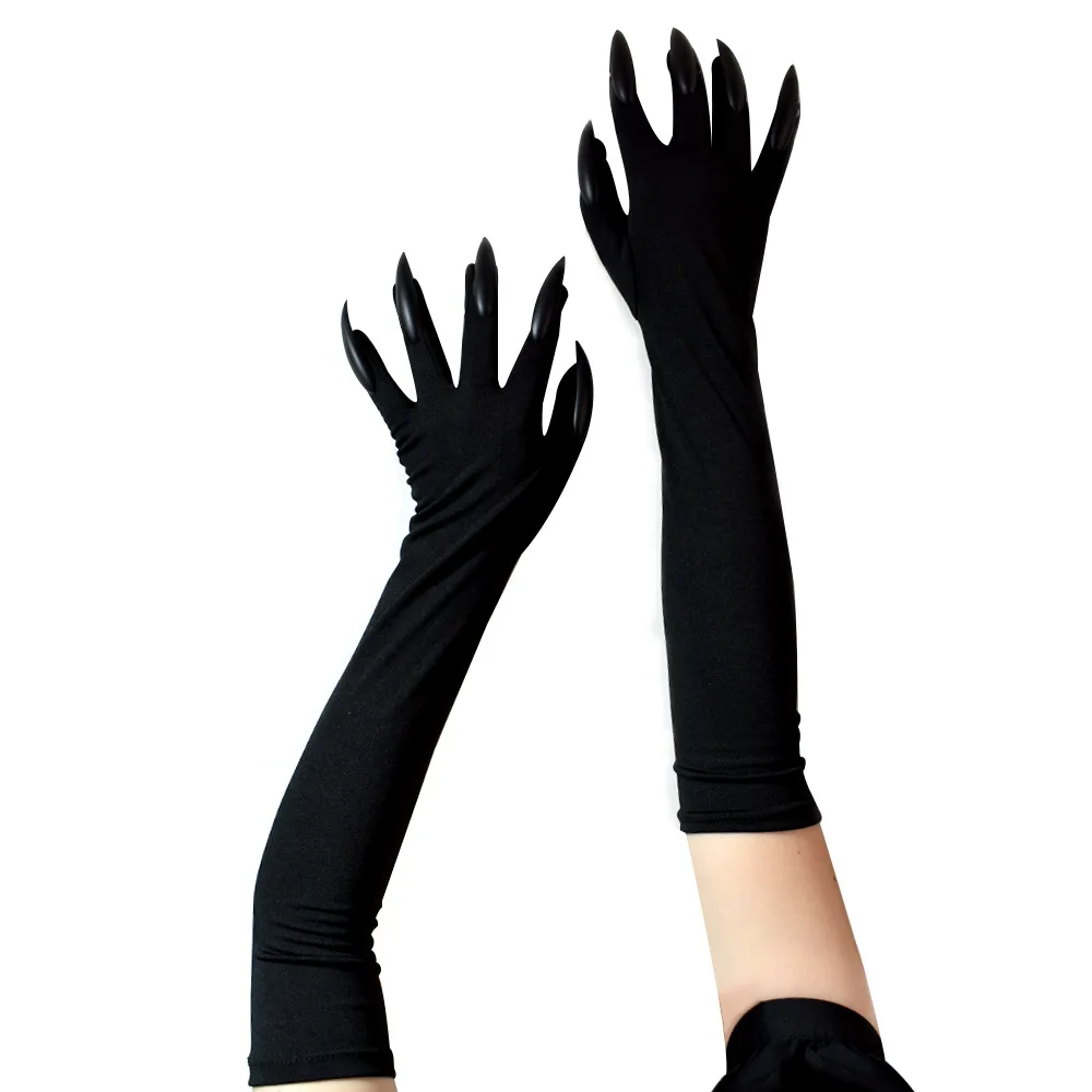 Halloween Funny Red Ghost Claw Gloves Horror Black Long Nail Cosplay Women Elasticity Performance Party Performance Props