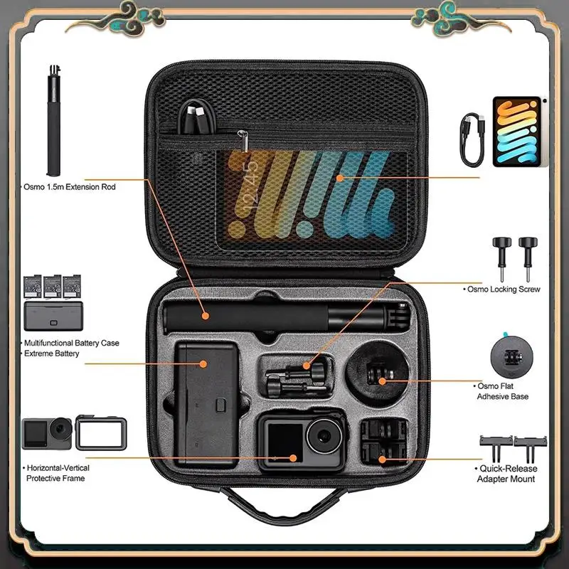 

ASMA-Portable Camera Case For DJI Action 3/4/5 Pro Travel Storage Bag With Protective Padding Camera Accessories