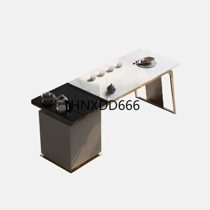 Light Luxury Rock Slab Tea Table with Chair Set Elegant Stone Kung Fu Tea Making Desk for Home And Office Decor