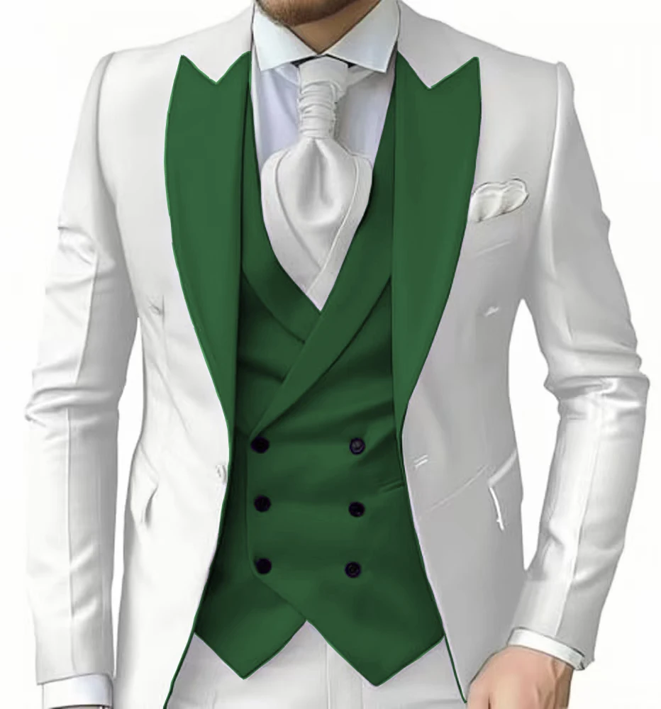 بدلة سهرة أنيقة للرجال مكونة من 3 قطع مخصصة مميزة الذروة التلبيب ملابس رسمية لحفلات العريس سترة وسراويل #6