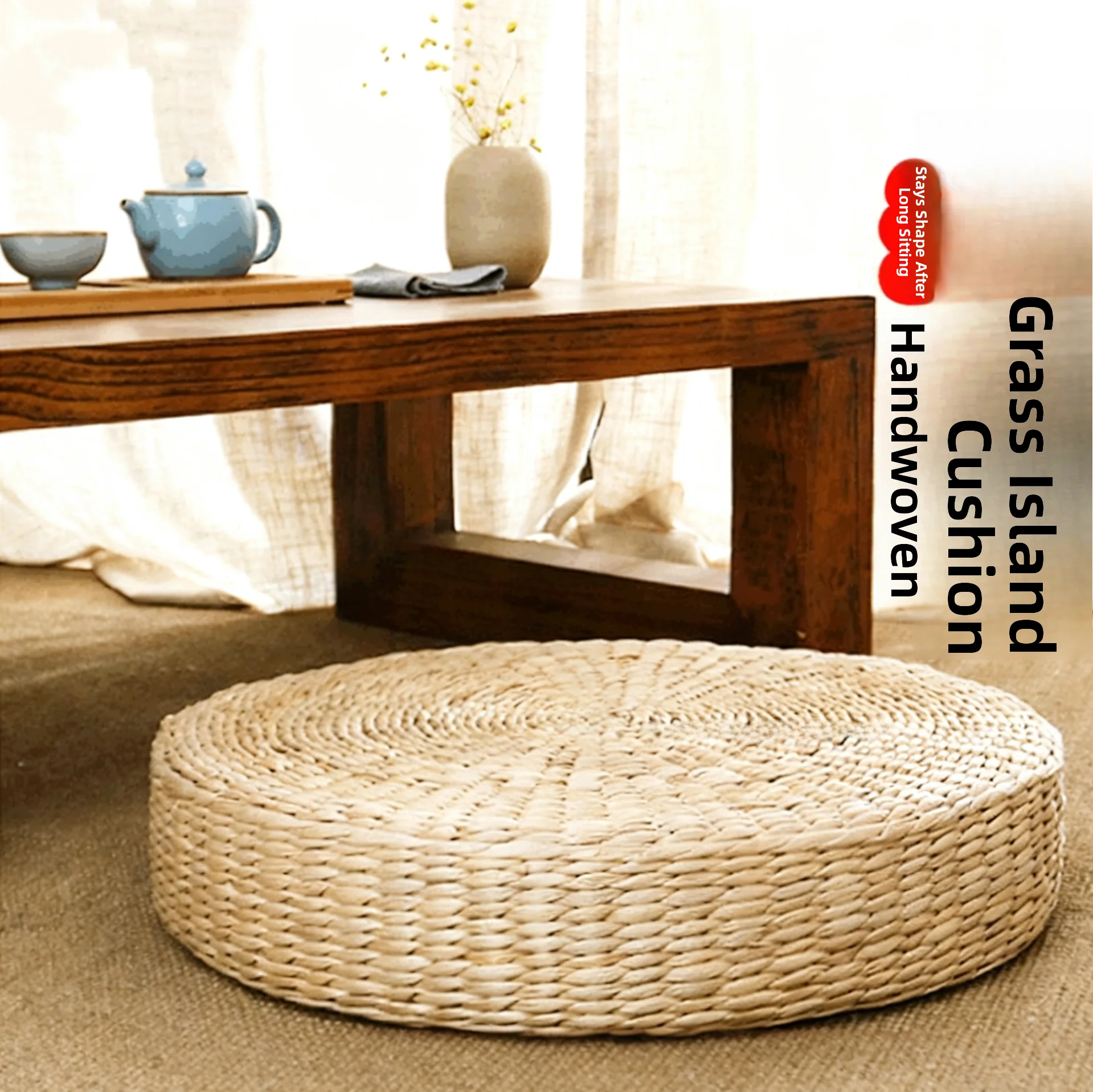 

Handwoven Rattan Zafu Cushion Mat Window Pad Pure Color round Meditative Floor Pillow Traditional Chinese Style Home Decor