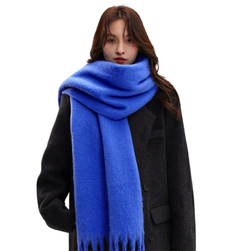 210cm Imitation Mohair Fabric Women Scarf Plaid Solid Color Tassel Hem Long Scarf Wrap French Style Winter Shawl Scarf