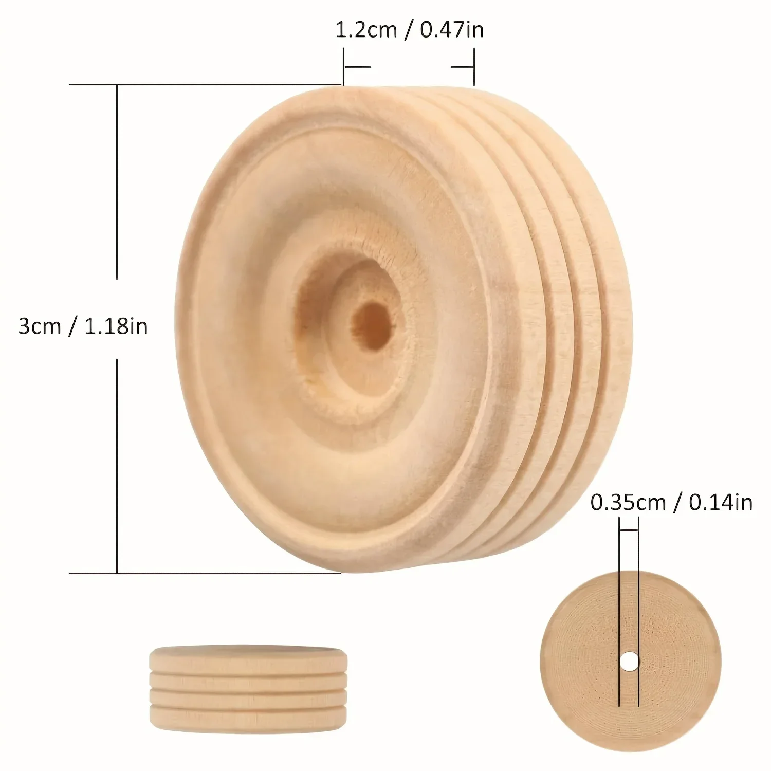 20pcs Wooden Wheels 1.18 Inches Treaded Wooden Tires Wheels With 0.14\