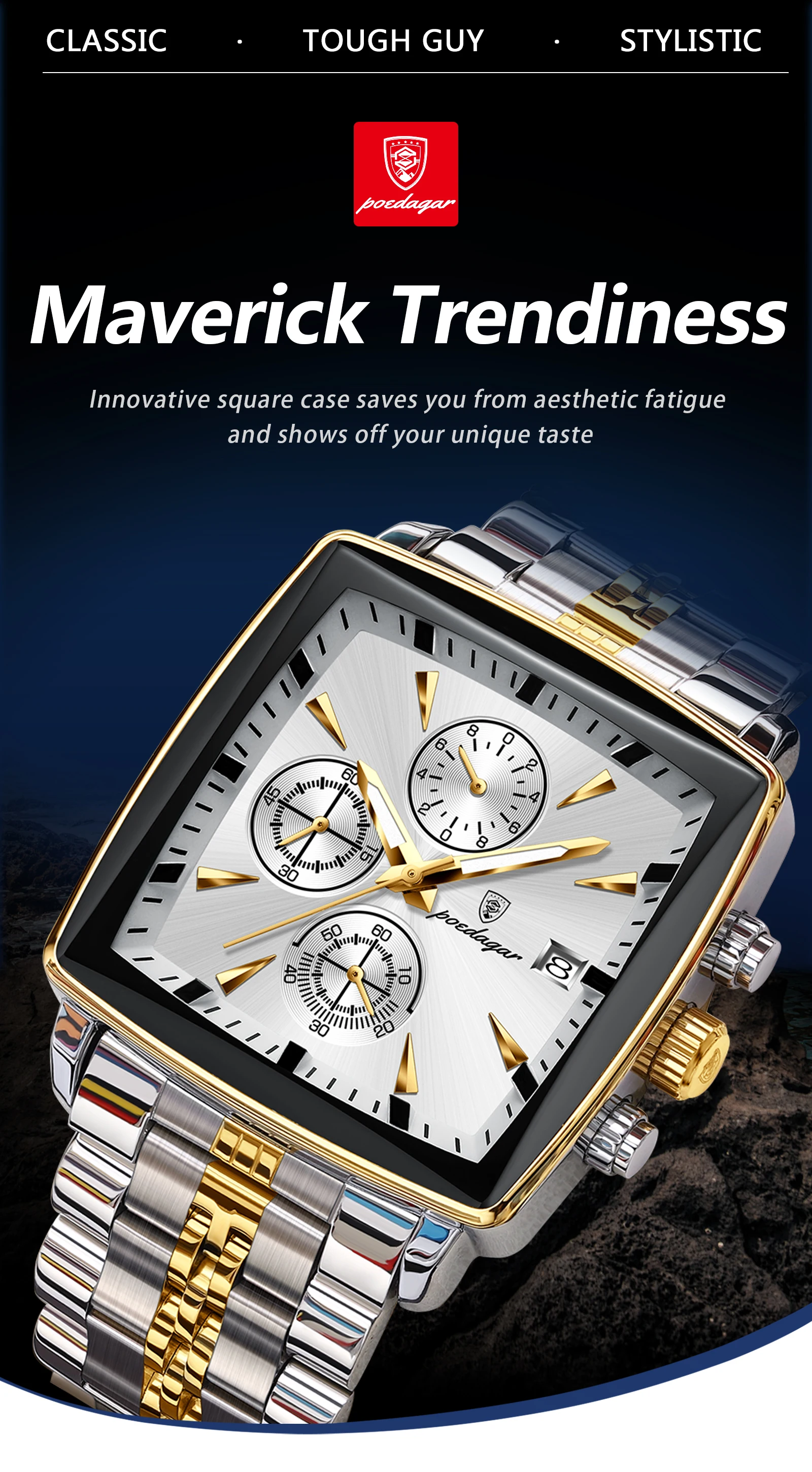 POEDAGAR Top-Luxus-Herren-Armbanduhr Quarz Leuchtend Wasserdicht Edelstahl Herrenuhr Chronograph Datum Business-Herrenuhren – Detail 2
