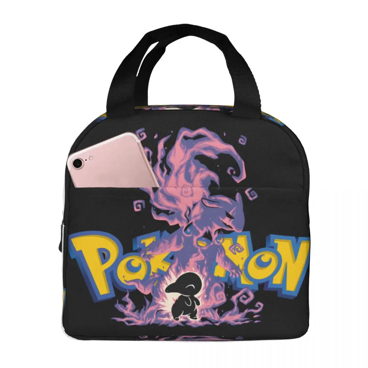 Silhouette Ghost Fire Evolution Bento Boxes Pokemon Children Casual Outdoor Food Pouch Durable Waterproof