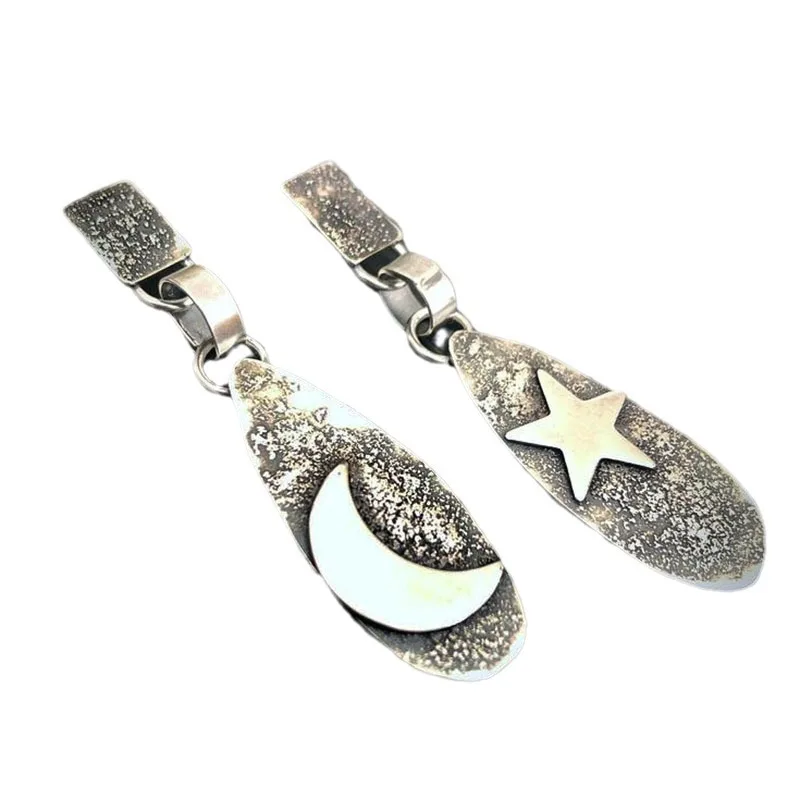 Retro moon and star earrings creative new style old metal blackened geometric asymmetrical earrings jewelry