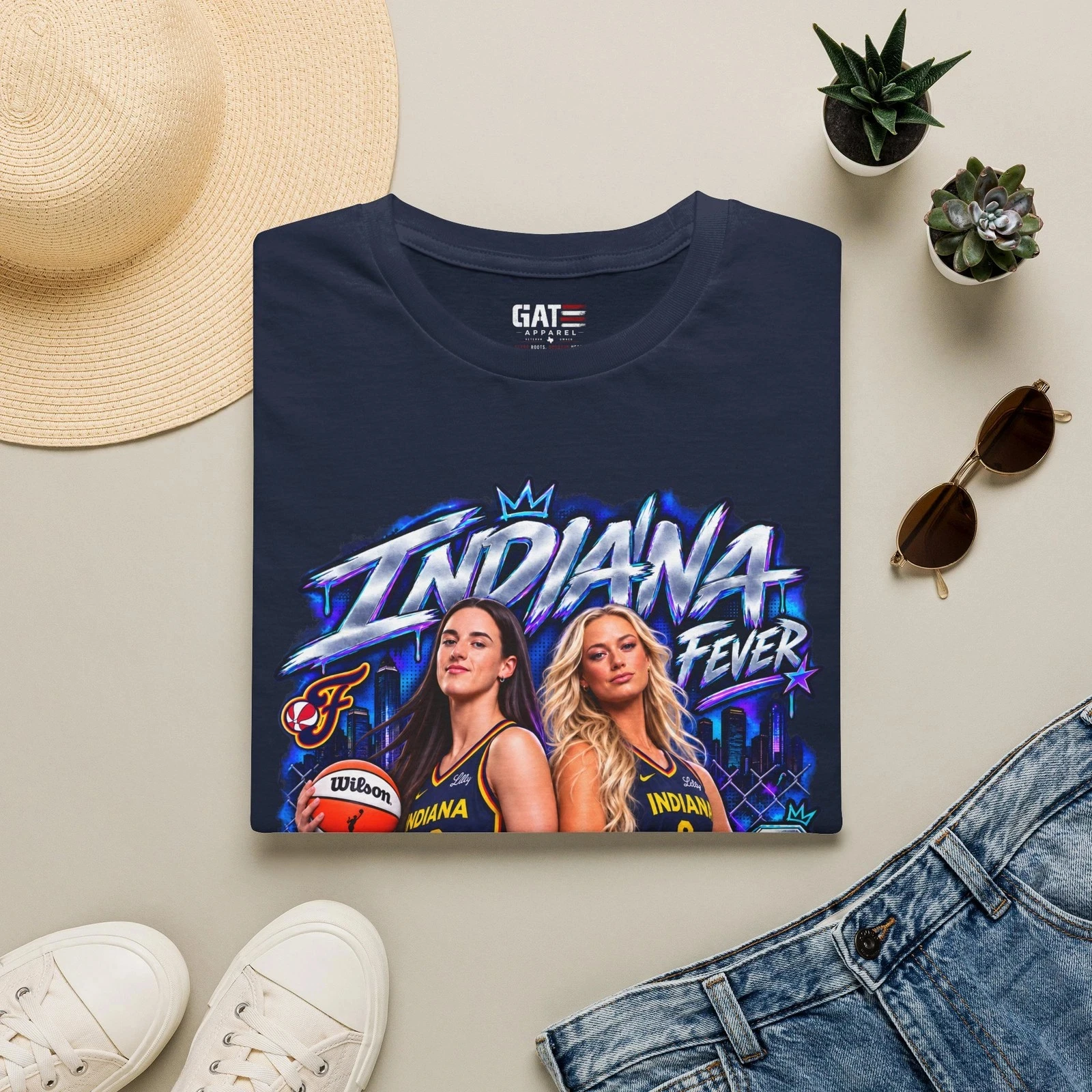 2026 Caitlin Clark Sophie Cunningham Indiana Fever Basketball-Muster Bequemes und atmungsaktives T-Shirt – Detail 5