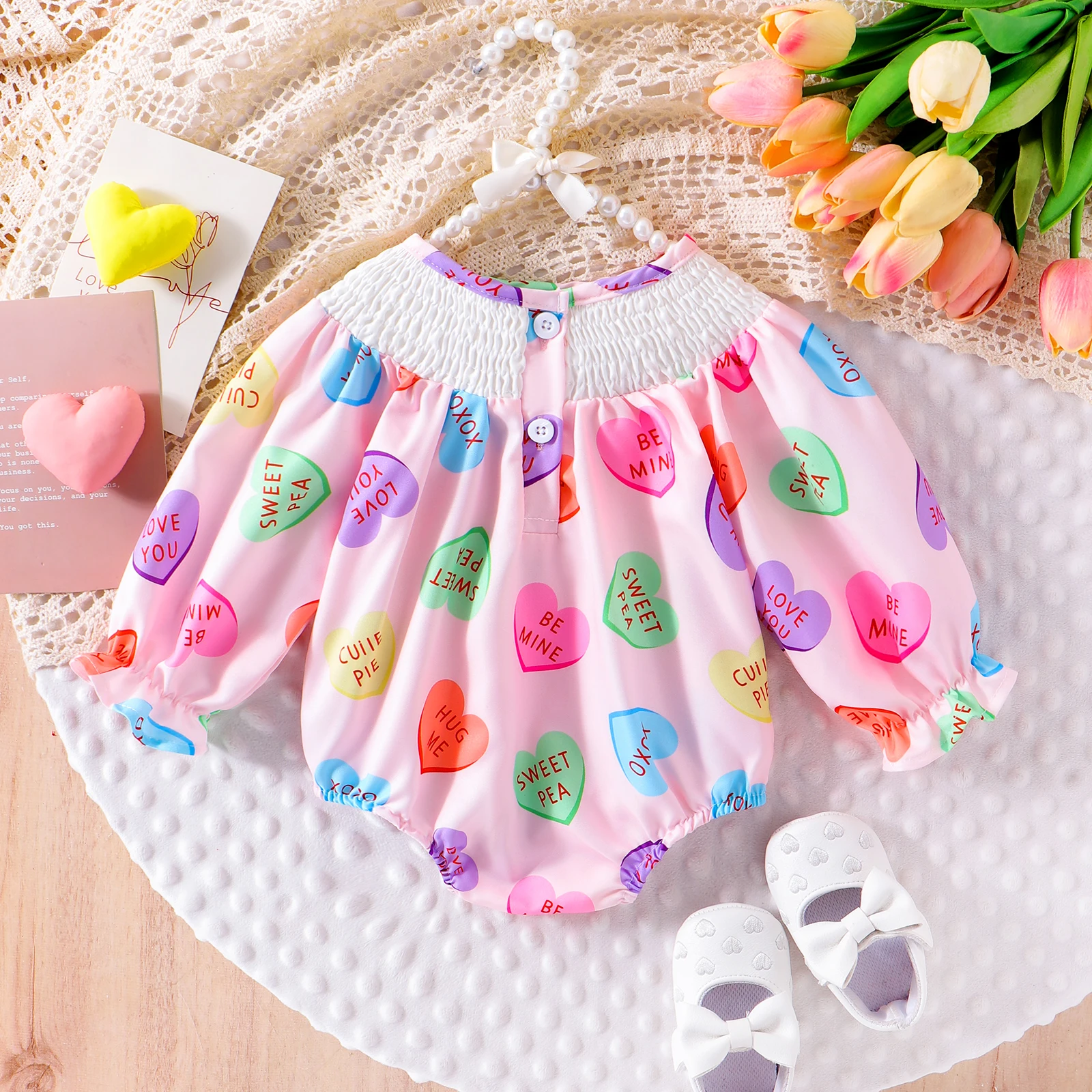 Cross-Border Autumn Girl Baby 0-1 Years Old Sweet And Lovely Love Pattern Long-Sleeved Clothes