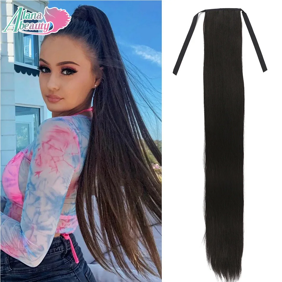 

Синтетический зажим для наращивания хвоста, обертывание вокруг длинных прямых волос «конский хвост», 32-дюймовый термостойкий волокно, шиньон для женщин