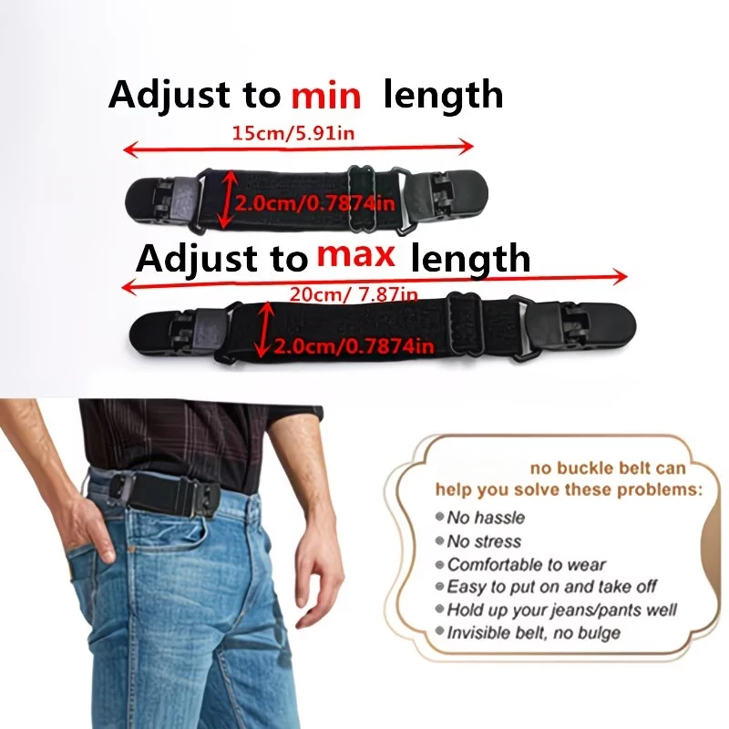 2-Piece Set, Elastic Hidden Belts, Unisex Design, Lazy No-buckle Pants Belt with Waist Tightening Function, Simple & Portable
