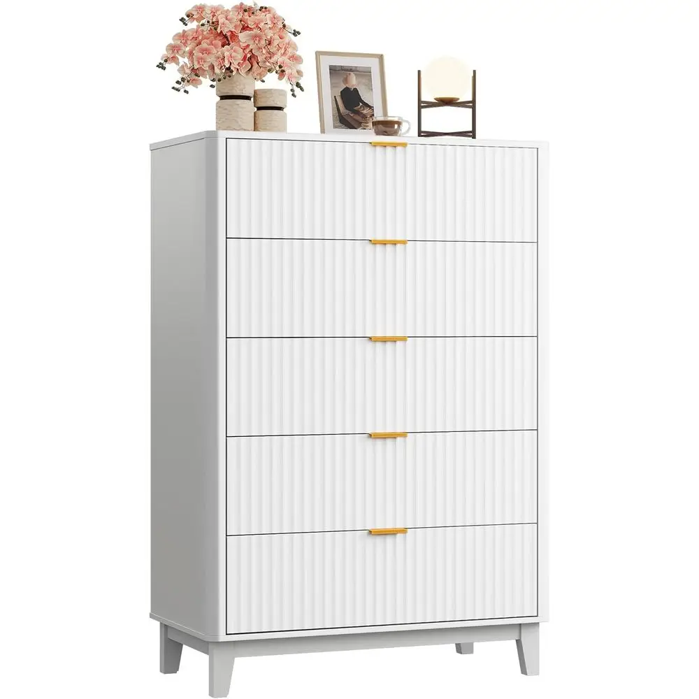 Tall Wooden Drawer Chest with Metal Handles, Suitable for Bedroom, Living Room, and Hallway