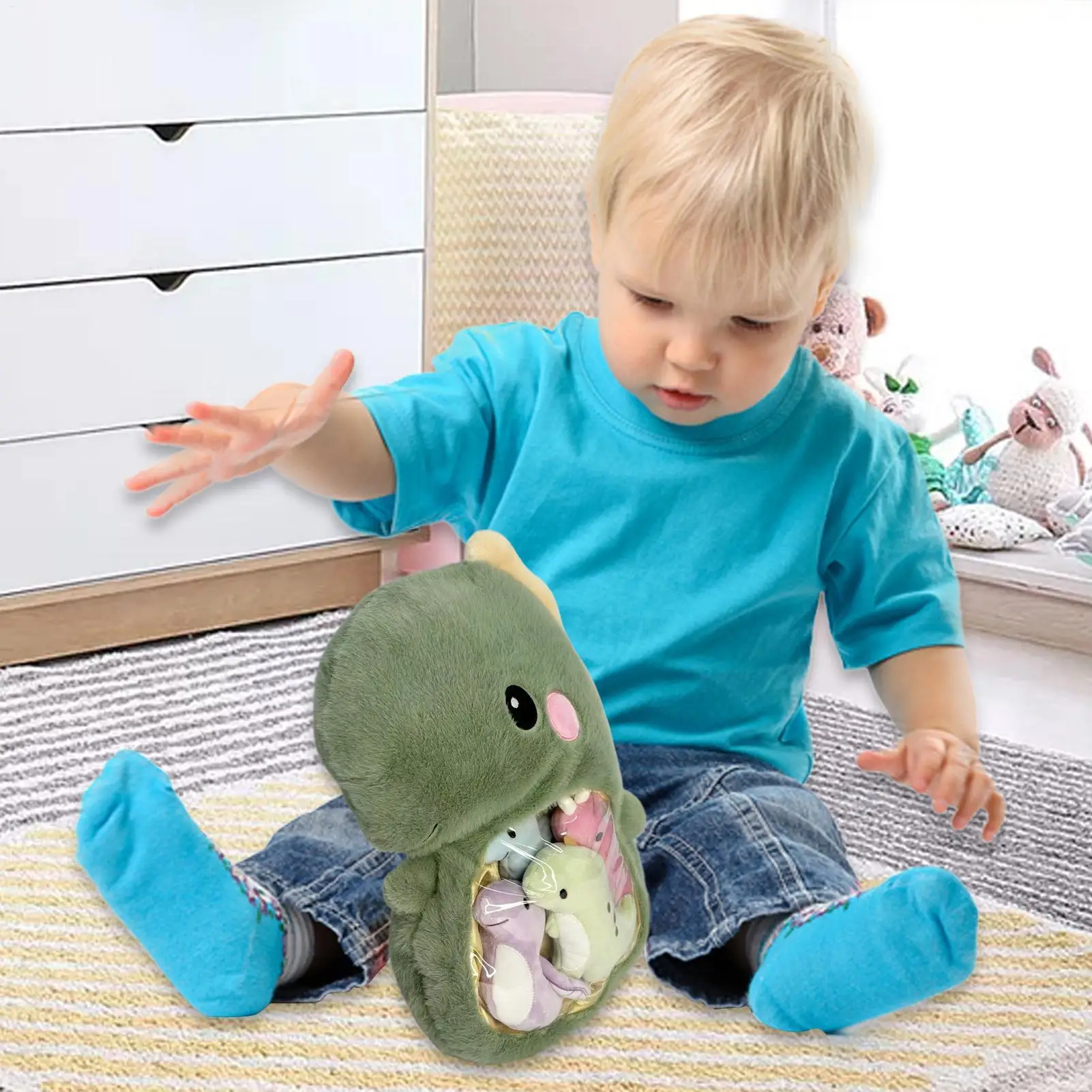Gefüllter Dinosaurier-Plüsch, niedliches Stofftier, Plüschtier, umarmbare Puppe, Kinderzimmer, Dekoration, Kissen für Sofa, Bett, Couch, Auto, Stuhl, Schreibtisch