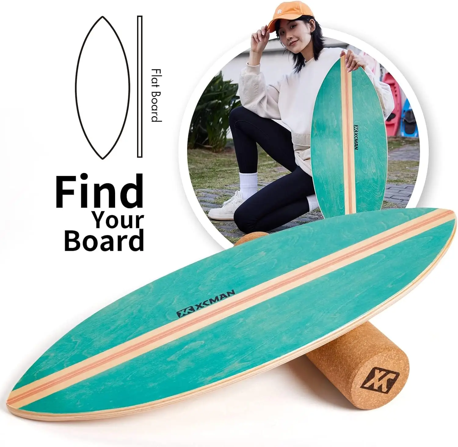 Surf Balance Board Trainer with Roller Wooden Exercise Balancing Stability Trainer - Non Slip Surface for Adults Kids|Bala