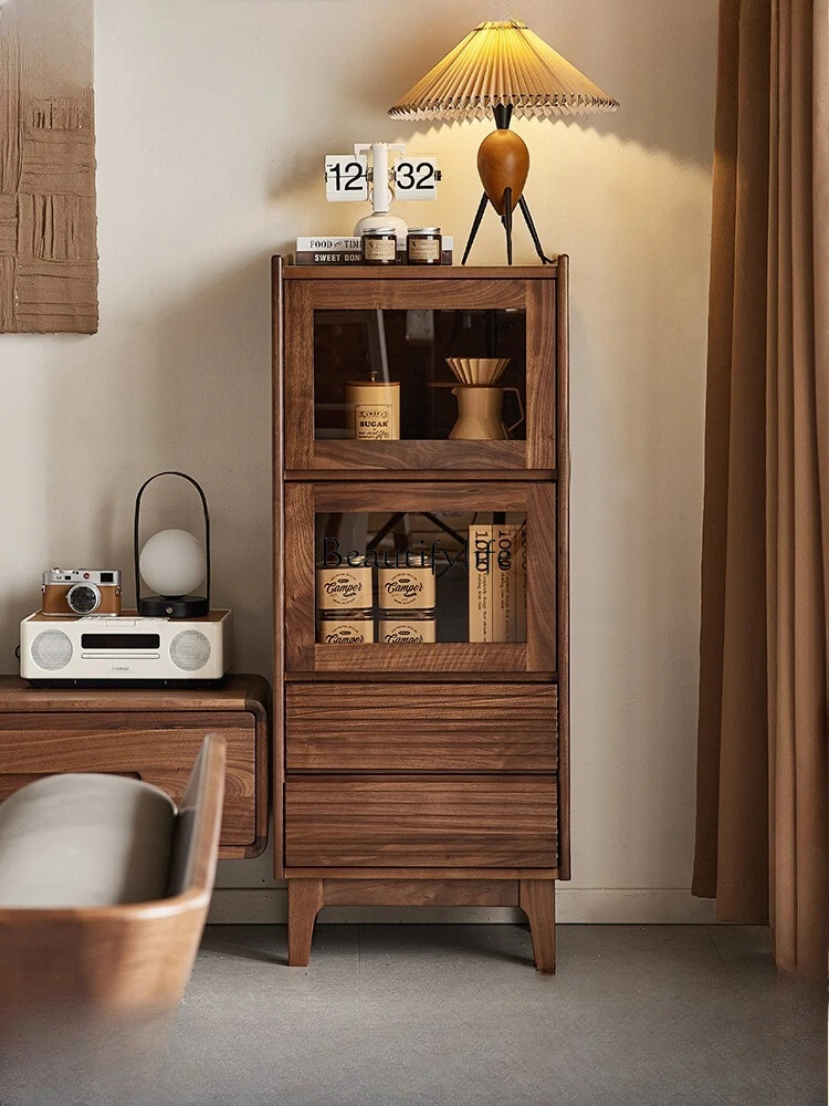 

North American black walnut wine cabinet Nordic simple display home living room solid wood wall side cabinet