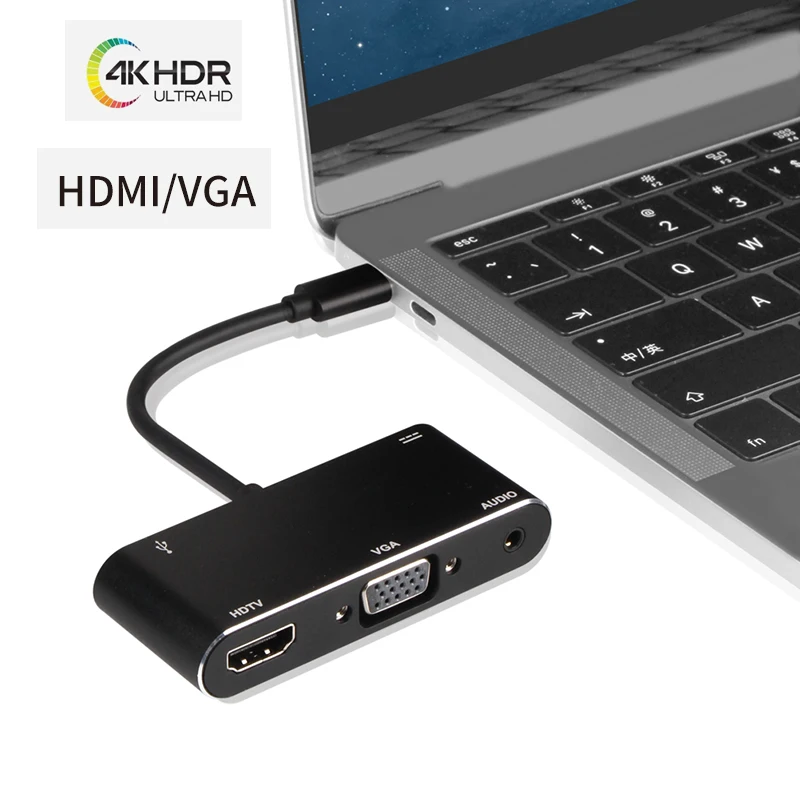 Type-C To HDMI-compatible/VGA Adapter dock station video converter Splitter Adapter USB HUB USB to vga converter Screen sharing