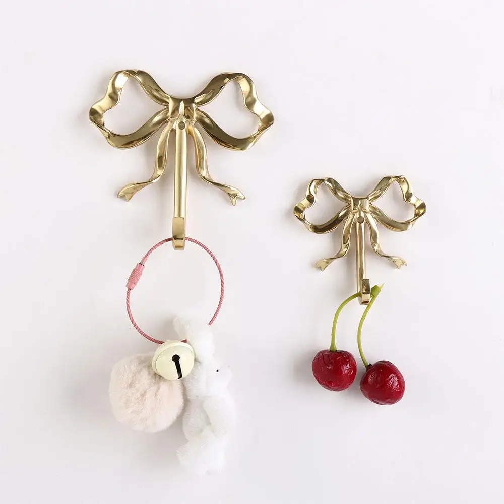 Nordic Brass Bow Shape Wall Hook Decorative Functional Bow-Knot Hook Gold Wall Hangings Wardrobe Hanger Hat