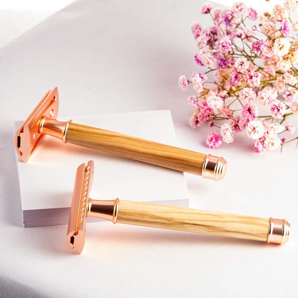 Metal Safety Razor Mens Shaving Mild Hair Removal Shaver It With Small Brush Rose Gold Safety Face Razor