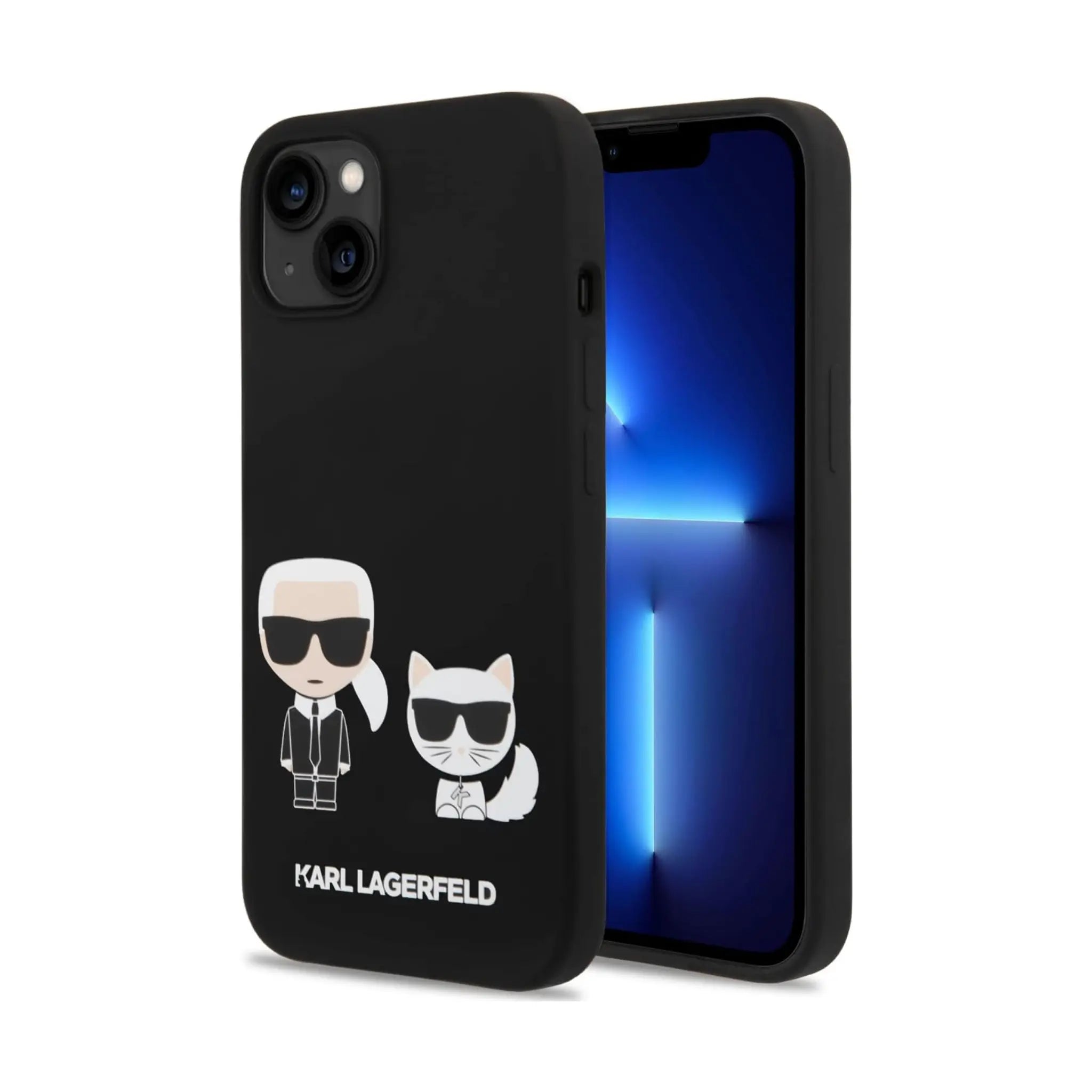Custodia in silicone liquido Karl Lagerfeld Karl & Choupette con tecnologia MagSafe, colore nero – per iPhone 14.