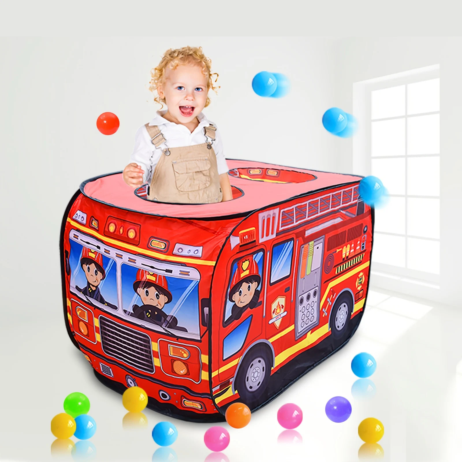 Tenda per auto pieghevole comoda per bambini, giocattolo per casa da gioco per bambini, piscina con palline oceaniche, camion dei pompieri, base segreta per ragazzi e ragazze