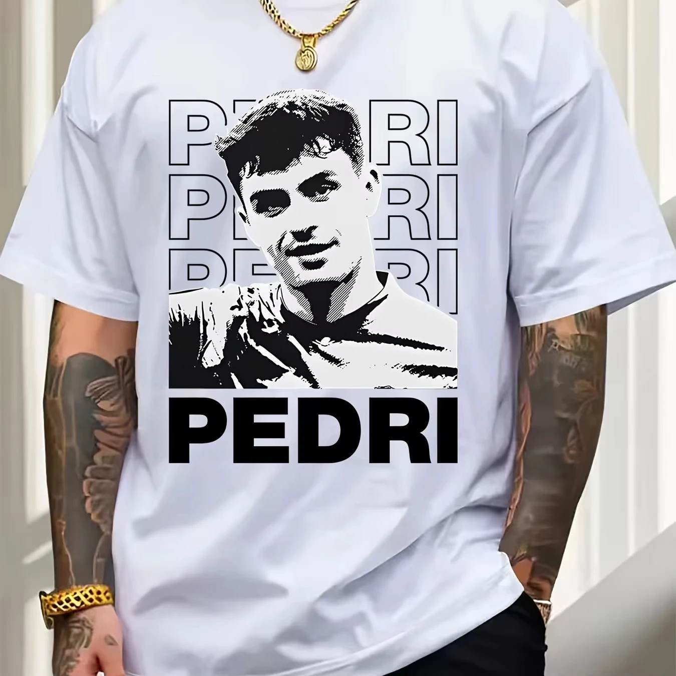 PEDRI Spain Championship Tribute Cup Pattern Football Shirt Men's and Women's Neutral Black Casual Short Sleeve