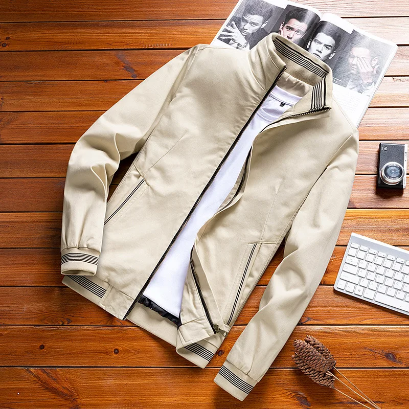 Autumn Winter Men's Turtleneck Solid Stripe Zipper Screw Thread Pocket Cardigan Long Sleeve Jacket Coat Fashion Casual Tops