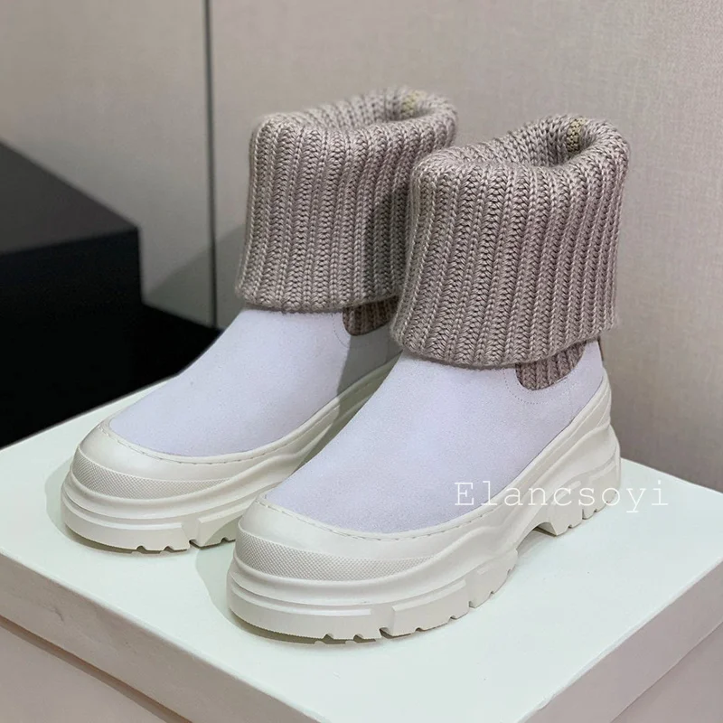 Winter Wool Lined Cotton Fabric Warm Short Boots Women's Flat Heel Thick Soled Snow Boots Female British Style Chelsea Boots