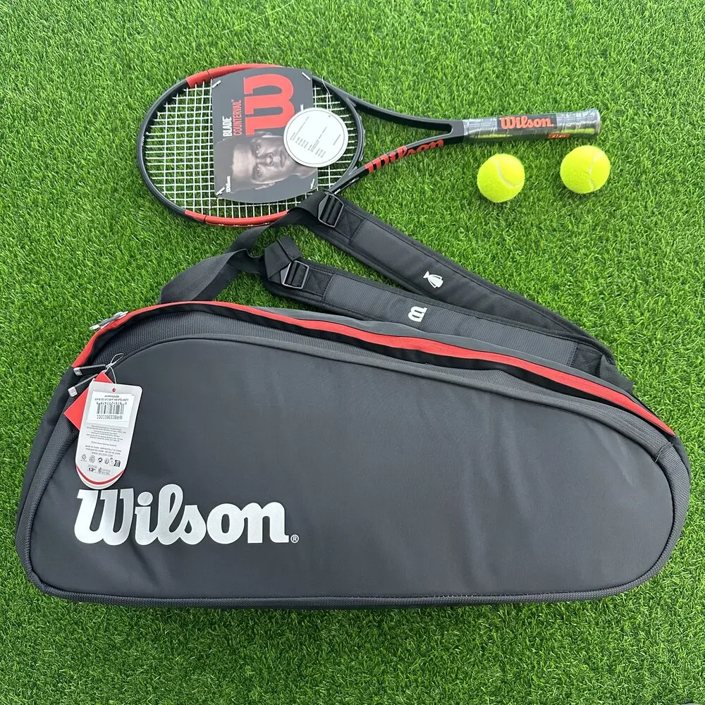 

2024 Wilson Double-deck 9 PK Tennis Bag Super Tour Laver Cup Tennis Racquet Backapck Large Tennis Racket Bag with Thermoguard