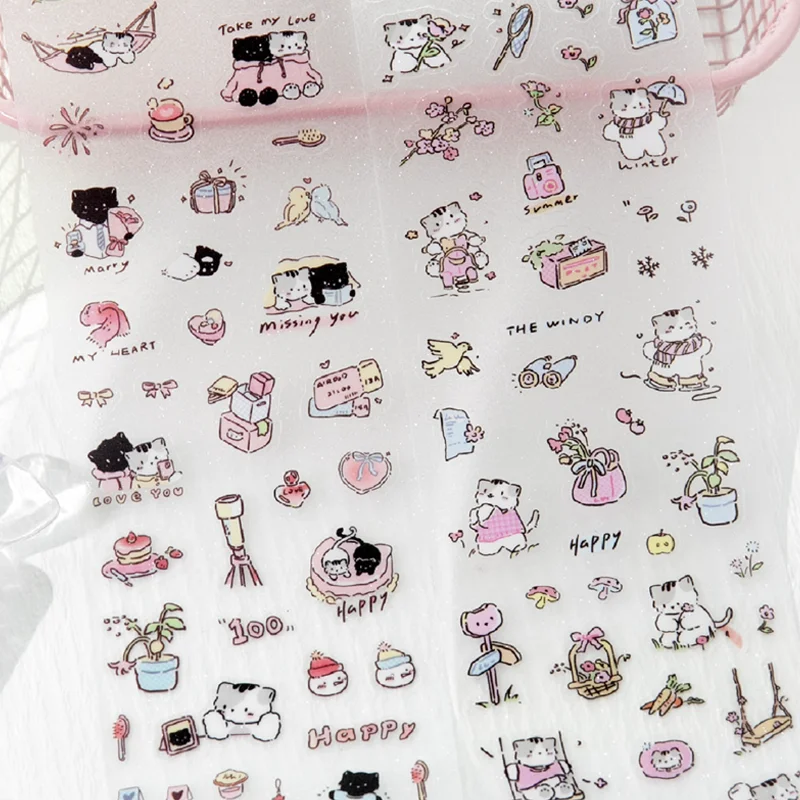 ミスター・ペーパー キティンダイアリー PETテープ 200cm - グリッターグカジャーナル、多用途コラージュ素材、DIYフォトフレーム＆スマホケース用ダイアリー