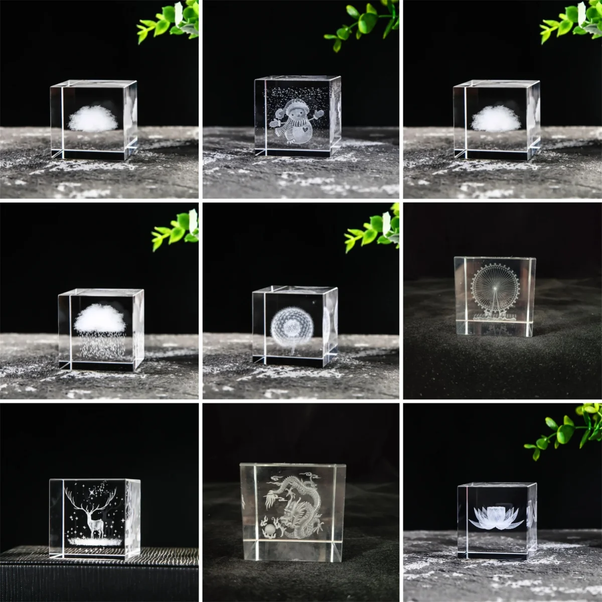 Creative 4cm Rain Clouds Raindrop Cloud Square Crystal Ornaments Heart Shape Home Office Decor Birthday Valentine\'s Day Gifts