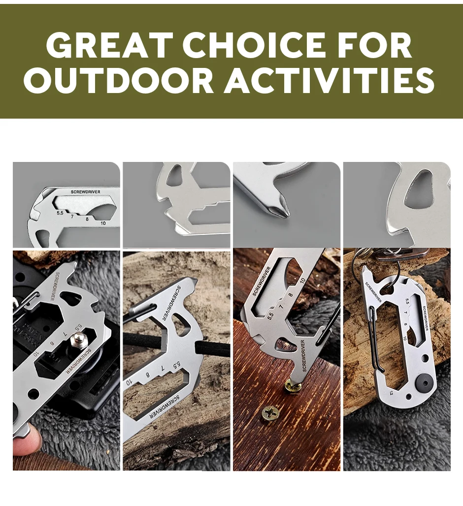 SWISS TECH 13-in-1 tragbare Mini-Multifunktionswerkzeuge, kleine Tasche, EDC-Werkzeug, Multitool-Set, Karabinerhaken, Wandern, Camping-Gadgets – Detail 5