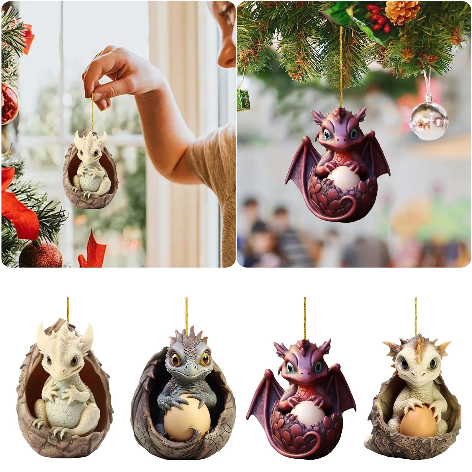 2023 Xmas Ornaments Acrylic Baby Dragon Egg Keychains Pendant Christmas Tree Hanging Decorations Keychain Ornament For Car Tree