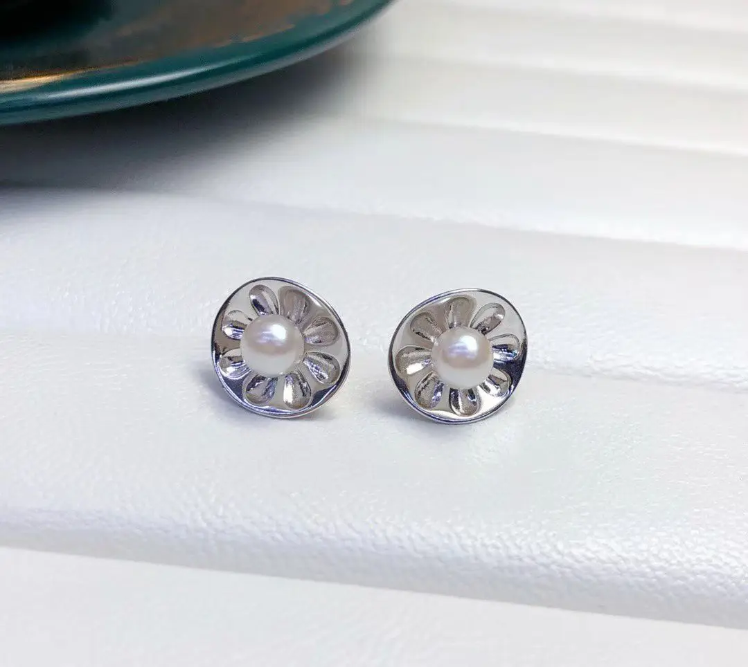 Wholesale S925 Sterling Silver Earrings Mount Findings Settings Base Mounting Parts Accessory for 4-5mm Pearls 5 pairs/lot