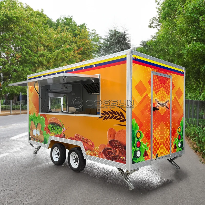 COGSUN Camión de comida móvil moderno, remolque de concesión, carrito de helados, cocina inoxidable, perrito caliente, Pizza, furgoneta, jugo, Snack Bar