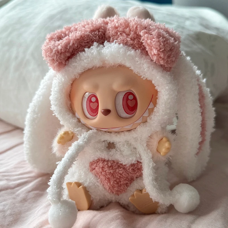 

For 17cm Labubu Dolls Accessories Diy Doll Clothes Heartbeat Long Eared Furry Rabbit Costume Cartoon Dress Up Labubu Outfit