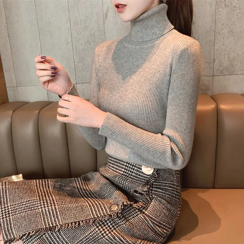 2023 New Autumn Winter Women Turtleneck Sweaters Casual Soft Cashmere Pullovers Elastic Jumpers Knit Slim Basic Knitted Sweater