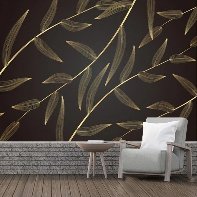 Simple And Creative Golden Willow Leaf Artistic Hand-Drawn Warm TV Room Luxurious Decoration Poster Mural Custom Wall Sticker