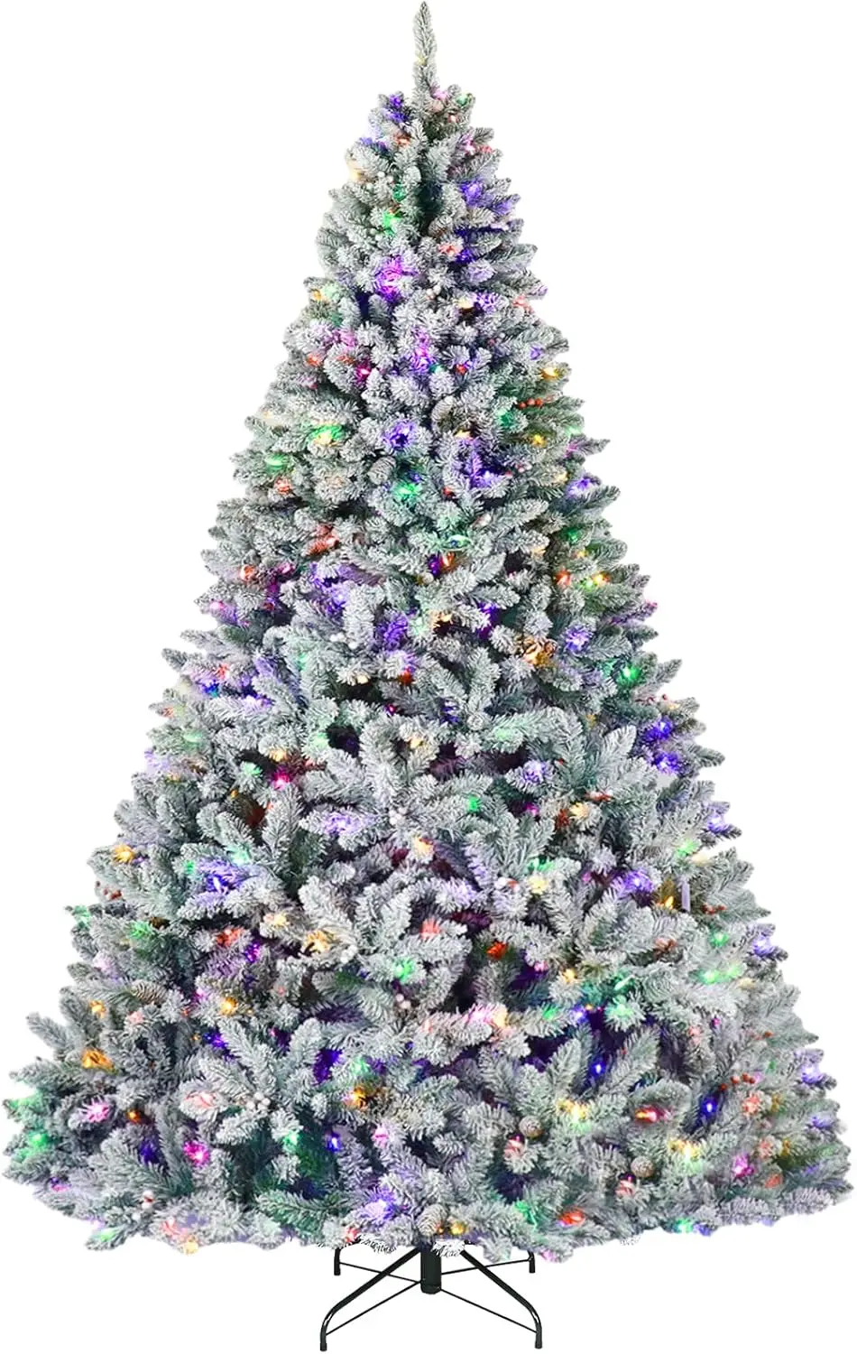 

Prelit Snow Flocked Christmas Tree, Christmas Tree with Pine Cones and Berries, 600 Color Changing LED Lights, 210