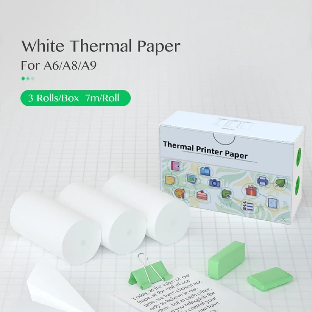 Thermal Paper Non-Adhesive Sticker Paper for Mini Thermal Pocket Printer 3-Rolls for Notes Texts Journal Photo and Notebuddy